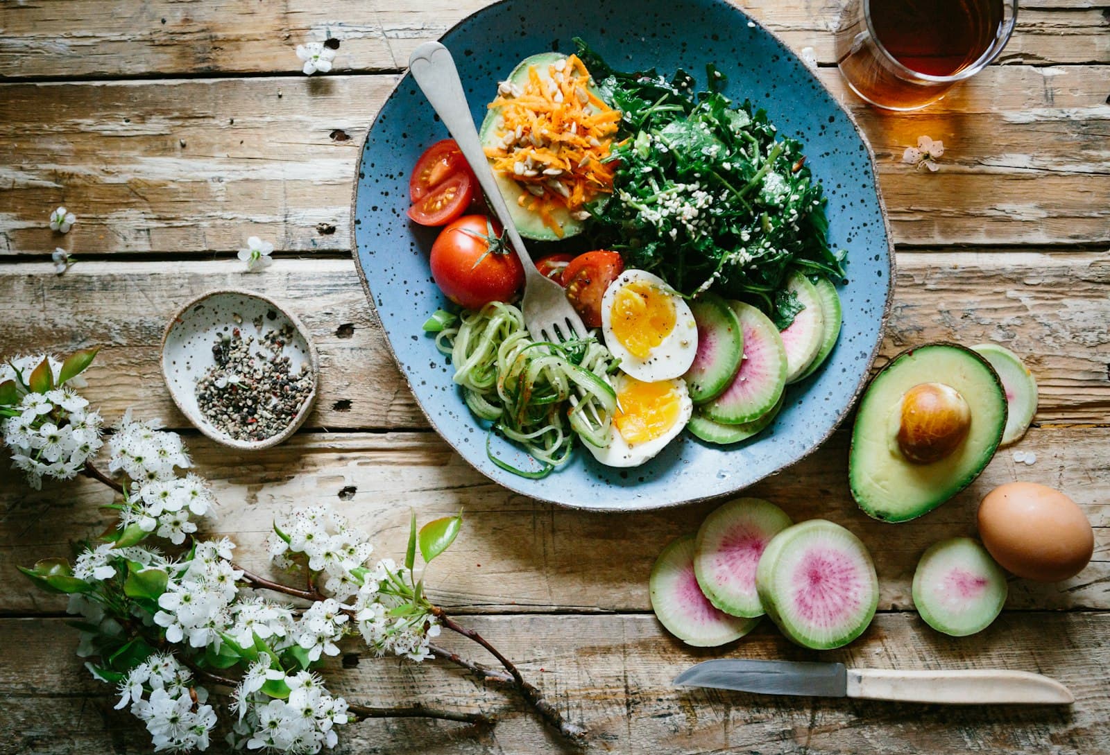 Fresh ingredients arranged for meal prep on a kitchen counter